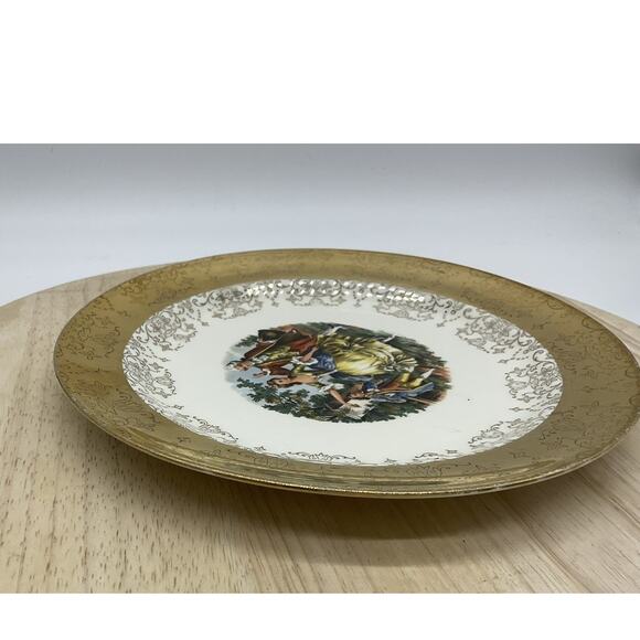 Vintage W.S. George Crest-O-Gold Decorative Plate Courting Couple 22K Gold USA - Picture 6 of 14